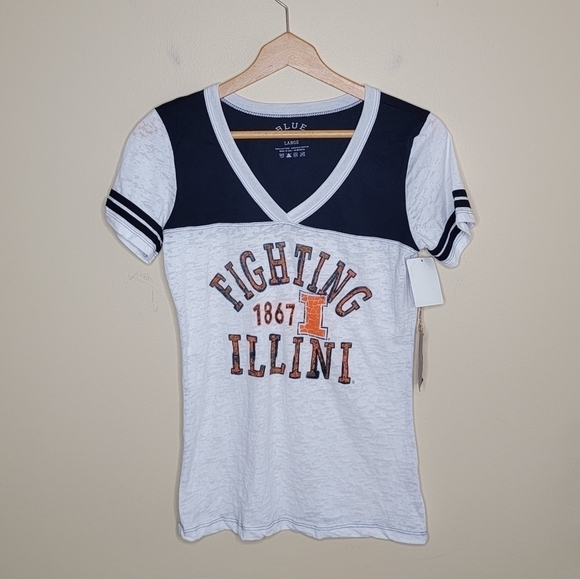 NWT Blue | Fighting Illini Short Sleeve Varsity Burnout Tee - Picture 1 of 5